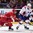 OSTRAVA, CZECH REPUBLIC - MAY 12: Norway's Anders Bastiansen #20 stickhandles the puck away from Belarus' Artyom Volkov #85 during preliminary round action at the 2015 IIHF Ice Hockey World Championship. (Photo by Richard Wolowicz/HHOF-IIHF Images)

